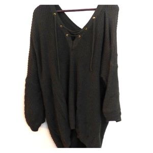 Olive oversized lace up sweater
